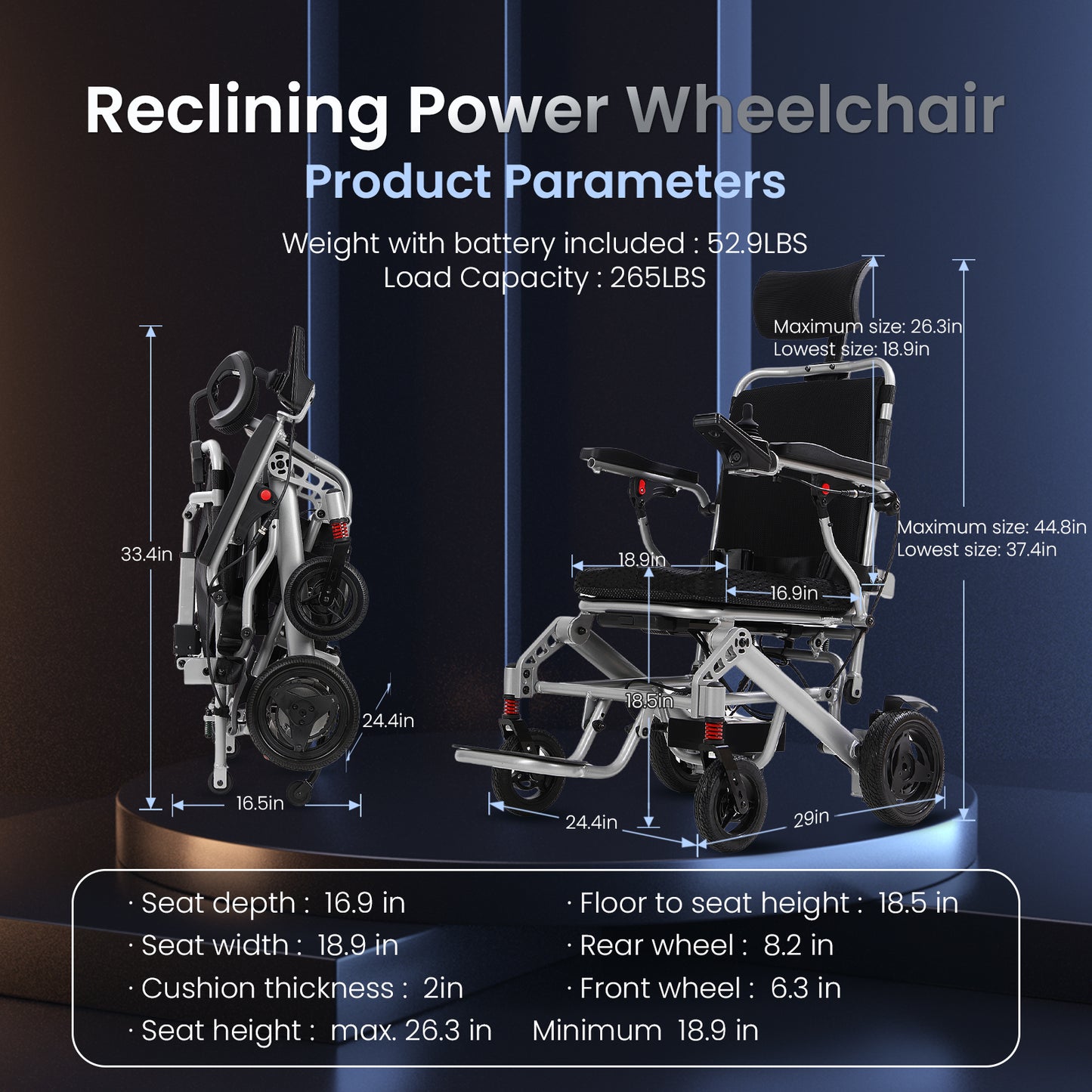 WEYRAL 25 Miles Reclining Electric Wheelchair