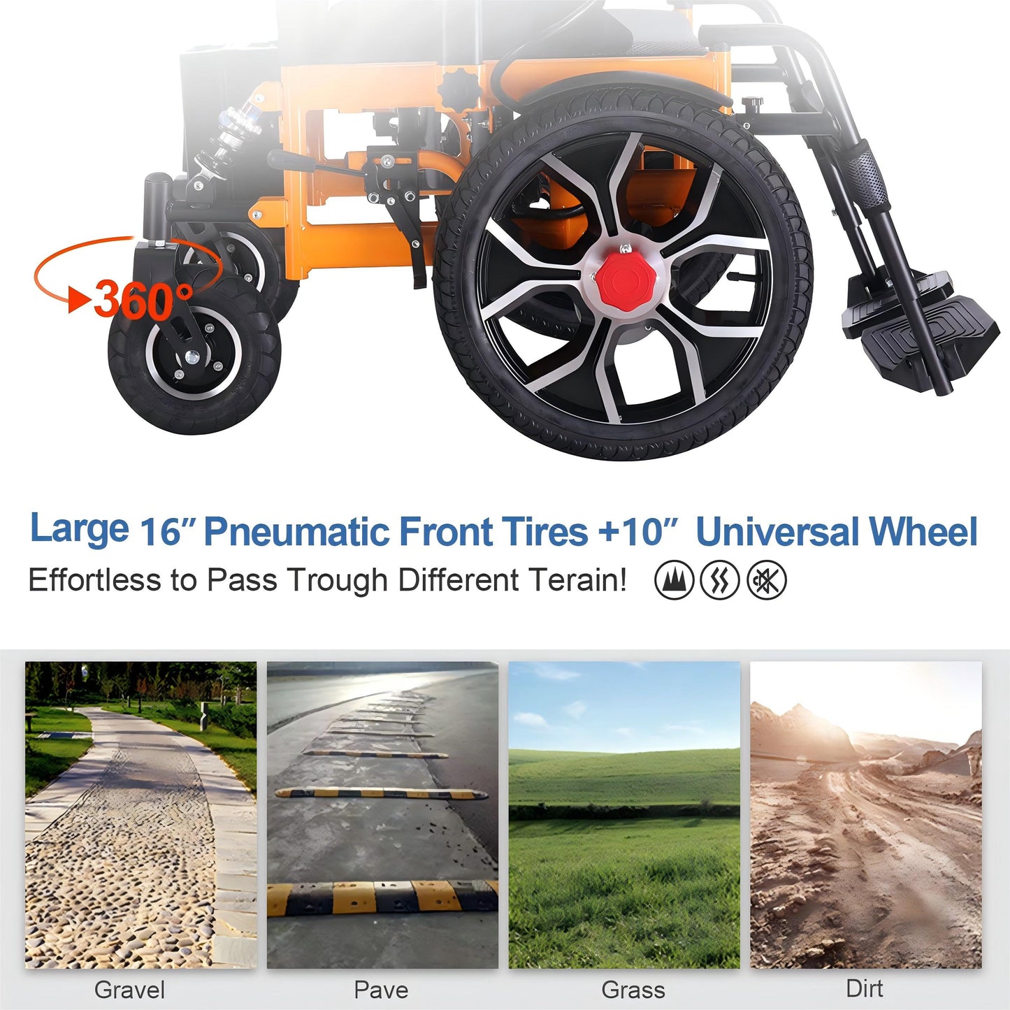 WEYRAL  16" Front Wheel Electric Wheelchairs, Orange