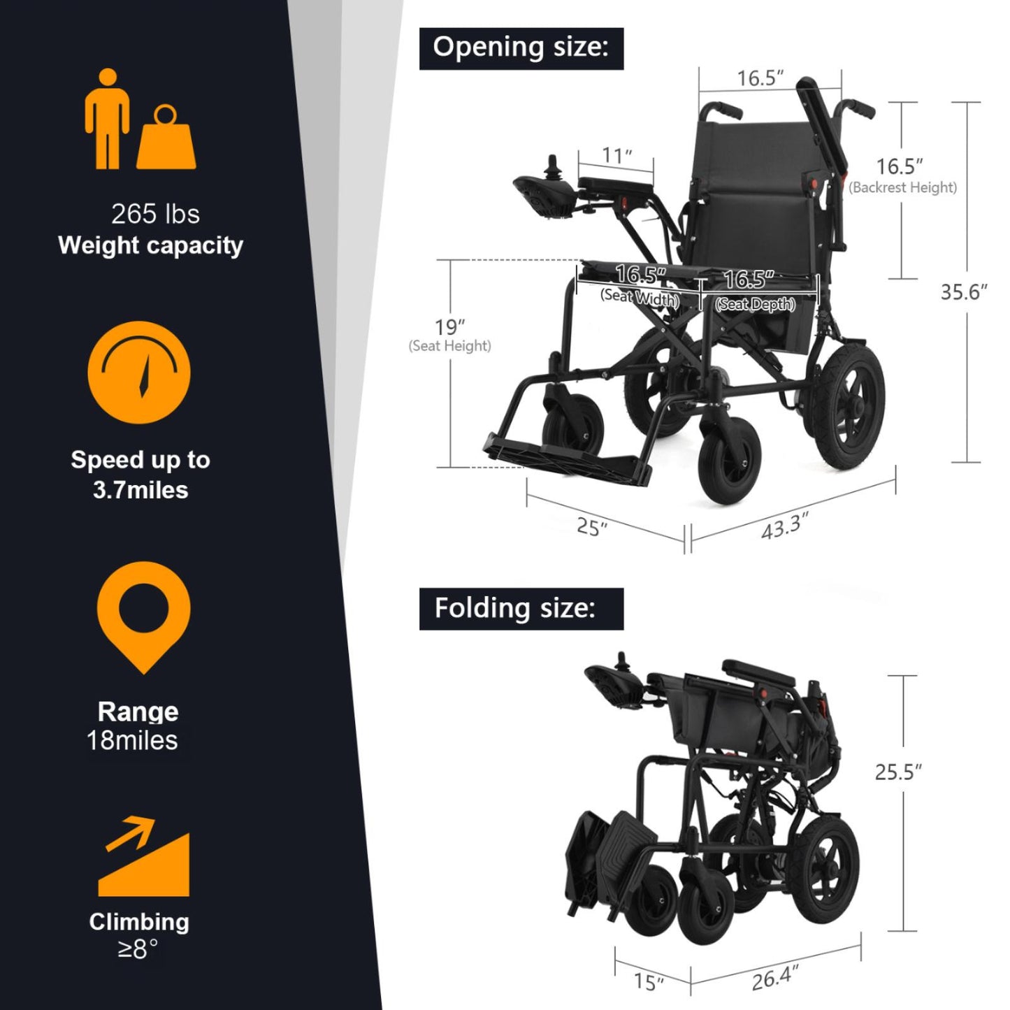 Electric Wheelchairs for Adults, Foldable Lightweight Power Wheelchair, 500W Dual Motors,18 Miles Longer Range, Upgraded Electromagnetic Intelligent Brake
